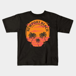 Newport Beach California Skull Sunset and Palm Trees Kids T-Shirt